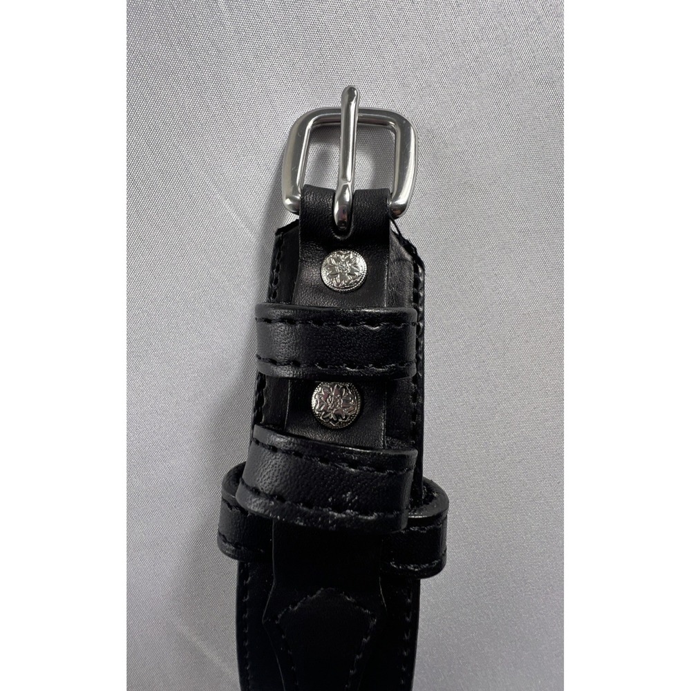 Bullhide Thick Sturdy Mens Black Leather Belt Size 48 Silver Buckle Made in USA - Picture 6 of 9